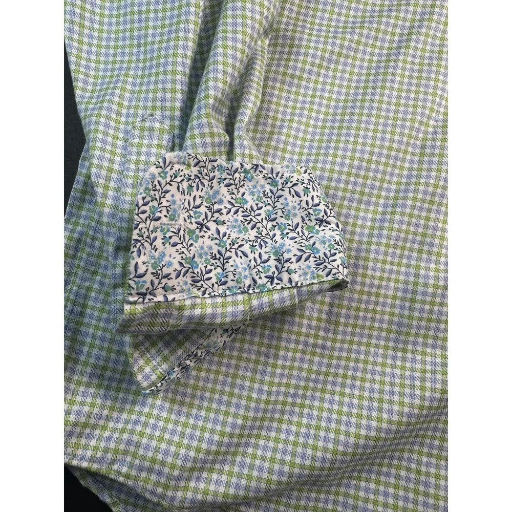 Egara‎ Shirt Mens XL Green Blue Check Slim Fit Stretch Non Iron Button Down - Picture 2 of 5